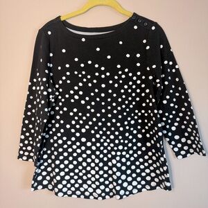 CHARTER CLUB Women's Pima Cotton Button-Shoulder Print Top Black SZ/Med